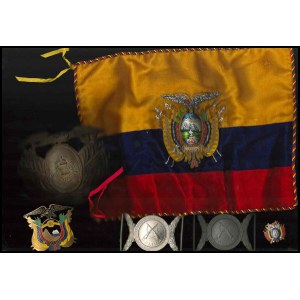 BOLIVIA Lot of an helmet badge, a flag, two belt buckles and two badges