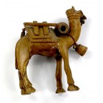 Wooden sculpture of a camel with an original bell