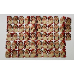 Vorkriegsbilder / Aufkleber / für Weihnachtslebkuchen oder Christbaumschmuck in Form eines Weihnachtsmannkopfes