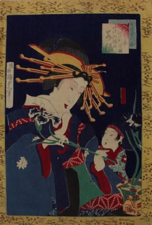 Utagawa Kunisada II, Kurtyzana Edomachi układająca kwiaty irysów