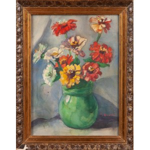 M. BLOOM (20th century), Flowers in a green vase