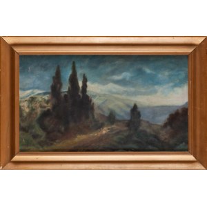 K. FLEGUN (20. Jahrhundert), Landschaft mit Zypressen