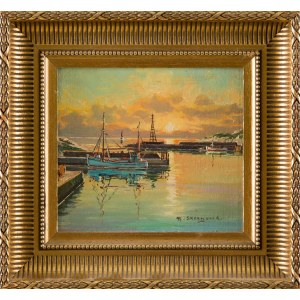 Theodor SKOVGAARD (1913-1993), Sunset in the harbor