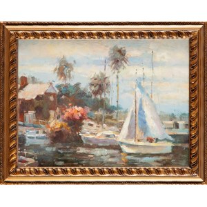Maler unbestimmt (20. Jahrhundert), Landschaft mit Booten