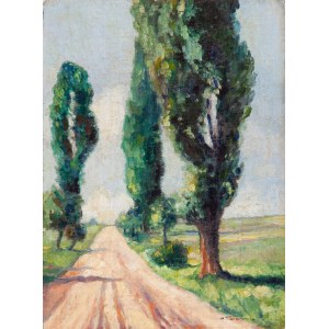 Nicht näher bezeichneter polnischer Maler, monogrammierter WT (20. Jahrhundert), Straße mit Bäumen