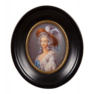 Painter unspecified, (20th century), Miniature - Portrait of a lady wearing a hat in the manner of the 18th century
