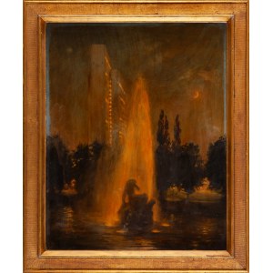 Painter unspecified, STR monogrammer (20th century), Fountain in the city at night