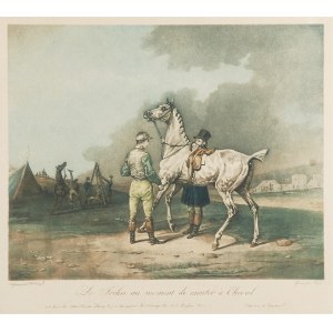 Jean Pierre Marie JAZET (1788-1871), Le Jockei au moment de monter a Cheval [Dżokej dosiada konia], 1827