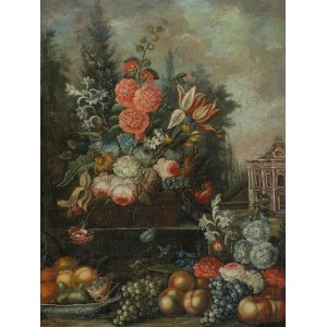 Malarz nieokreślony, niemiecki (?), XVIII w., Martwa natura z kwiatami i owocami