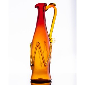 Kraków Glass Institute, designed by Jerzy Słuczan-Orkusz, Red-orange glass jug, 1960s/70s.