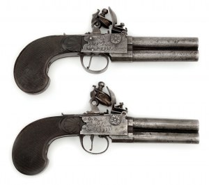 Párové křesadlové dvouhlavňové cestovní pistole v kazetě, Antoine Dumarest