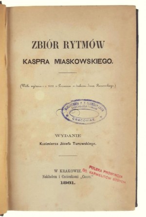 Kasper Miaskowski, Zbiór Rytmów Kaspra Miaskowskiego