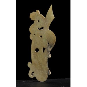 A JADE SMALL PLAQUE WITH A MYTHOLOGICAL ANIMAL