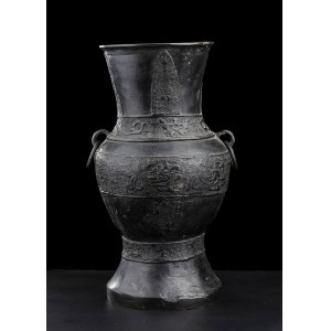 A BRONZE BALUSTER HU VASE