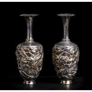 A PAIR OF SILVER SMALL VASES