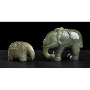TWO GREEN JADE ELEPHANTS