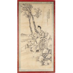 AN INK ON SILK PAINTING WITH XIWANGMU AND TWO DAOIST SAGES