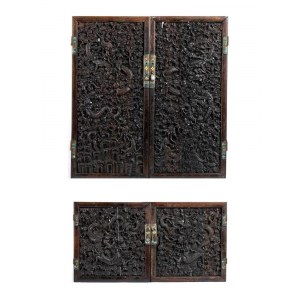 FOUR CARVED WOOD ‘DRAGON’ PANELS