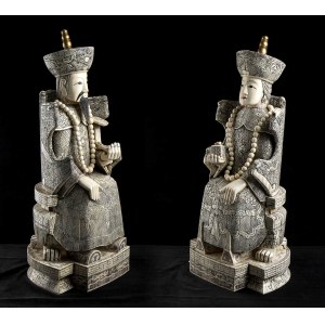 A PAIR OF BONE LARGE FIGURES OF AN EMPEROR AND AN EMPRESS
