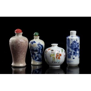 FOUR PORCELAIN SNUFF BOTTLES