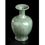 A CÉLADON GLAZED PORCELAIN BALUSTER VASE