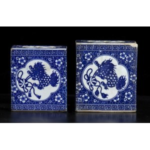 TWO ‘BLUE AND WHITE’ PORCELAIN OPIUM PILLOWS