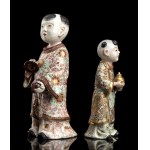 TWO POLYCHROME ENAMELED AND GILT ’SATSUMA’ CERAMIC FIGURES OF CHILDREN