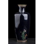 A CLOISONNÉ ENAMELED METAL VASE WITH A DECORATION OF CRANES AND FLOWERS