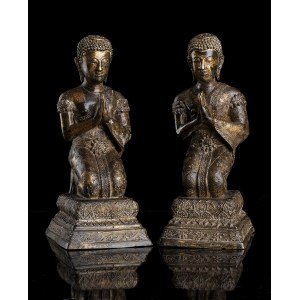 A PAIR OF GILT BRONZE FIGURES OF MONKS