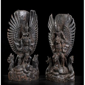 A PAIR OF WOOD SCULPTURE WITH DEITIES