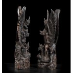 A PAIR OF WOOD SCULPTURE WITH DEITIES