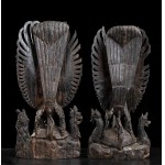 A PAIR OF WOOD SCULPTURE WITH DEITIES