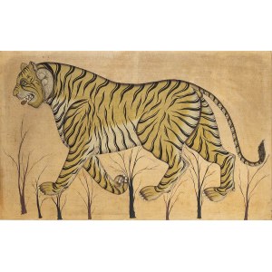 AN INK AND COLOURS ON CANVAS PAINTING WITH A TIGER