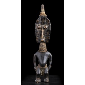 A WOOD, BRASS AND ROPE ANTHROPOMORPHIC FIGURE