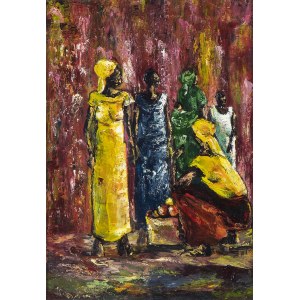A COLOURS ON CANVAS PAINTING WITH FEMALE FIGURES