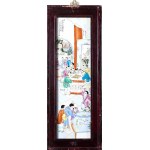 SIX POLYCHROME ENAMELED PORCELAIN AND WOOD FRAME PANELS