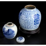 TWO 'BLUE AND WHITE PORCELAIN GINGER JARS, ONE WITH COVER