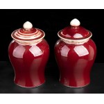 A PAIR OF ‘SANG DE BEOUF’ GLAZED PORCELAIN VASES AND COVER
