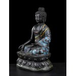 A PARTIALLY CLOISONNE’ ENAMELED METAL BUDDHA