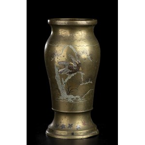 A METAL INLAID BRONZE BALUSTER VASE