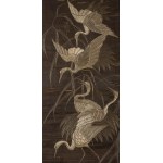 A FOUR-PANEL SILK SCREEN WITH AN EMBROIDERED DECORATION OF CRANES