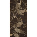 A FOUR-PANEL SILK SCREEN WITH AN EMBROIDERED DECORATION OF CRANES