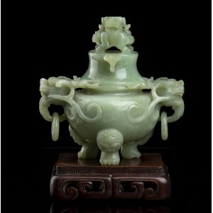 A GREEN STONE INCENSE BURNER