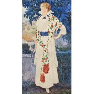 Edward Okuń (1872 Wólka Zerzeńska - 1945 Skierniewice) Porträt der Frau des Künstlers, 1916