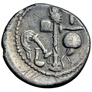 Rímska republika, Julius Caesar, denár 49-48 pred n. l., mobilná mincovňa