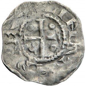 Německo (nyní Belgie), Dolní Lotrinsko, Jindřich II. jako král (1002-1014), denár, blíže neurčená mincovna v údolí Mosely