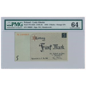 5 marek 1940 num. pomarańczowy - papier karton PMG 64 - rzadkość