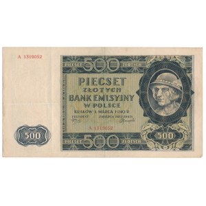 500 złotych 1940 A13 - numeracja Falsa Londyńskiego