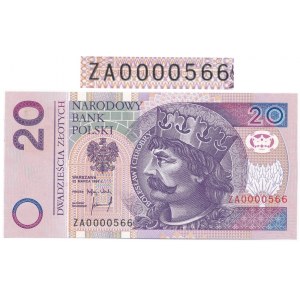 20 złotych 1994 ZA 0000566 - b.niski numer seria zastępcza. 