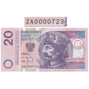 20 złotych 1994 ZA 0000723 - b.niski numer seria zastępcza. 
